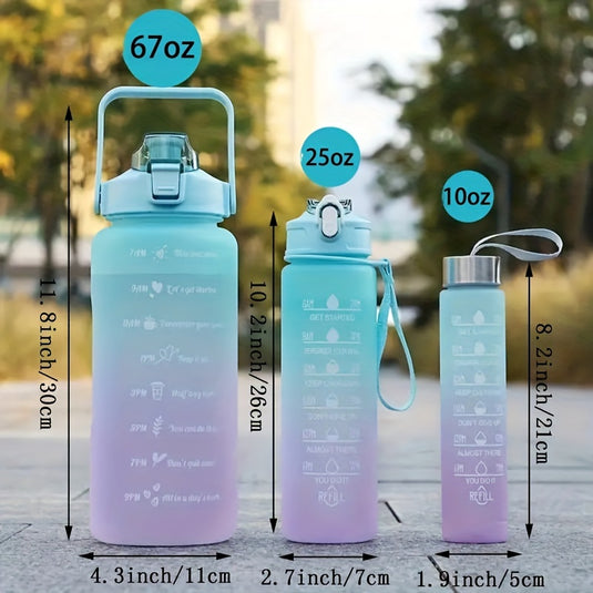 3 Pack Water Bottles Set with 2L Large Bottle 900ML Portable Bottle and 500ML Mini Bottle