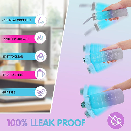 3 Pack Water Bottles Set with 2L Large Bottle 900ML Portable Bottle and 500ML Mini Bottle