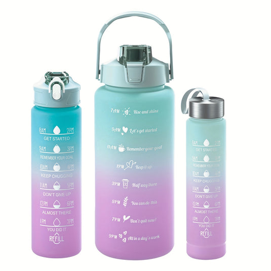 3 Pack Water Bottles Set with 2L Large Bottle 900ML Portable Bottle and 500ML Mini Bottle