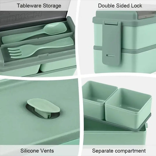 1pc 2-Tier Bento Box With 3 Compartments With Large Capacity, Lunch Box With Spoon And Fork, suitable for Microwave and Dishwasher Safe (Lid Can't)