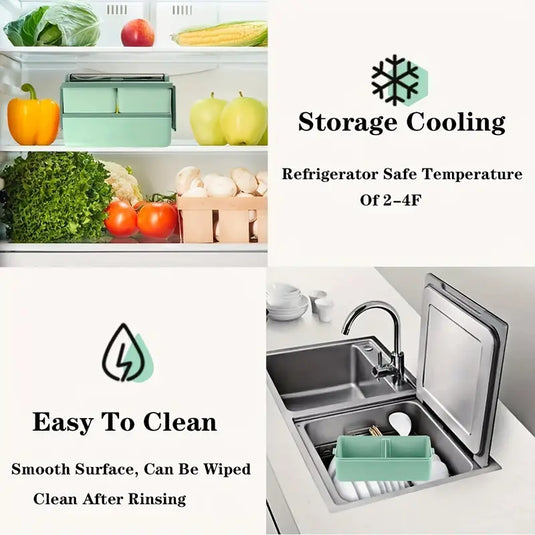 1pc 2-Tier Bento Box With 3 Compartments With Large Capacity, Lunch Box With Spoon And Fork, suitable for Microwave and Dishwasher Safe (Lid Can't)