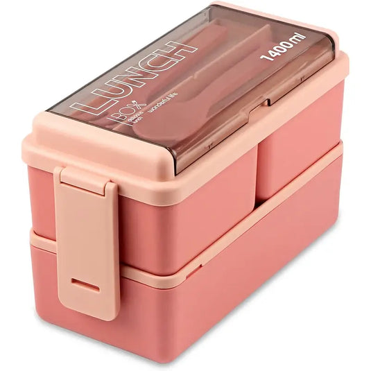 1pc 2-Tier Bento Box With 3 Compartments With Large Capacity, Lunch Box With Spoon And Fork, suitable for Microwave and Dishwasher Safe (Lid Can't)