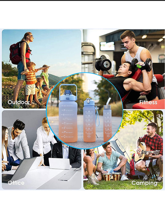 3 Pack Water Bottles Set with 2L Large Bottle 900ML Portable Bottle and 500ML Mini Bottle